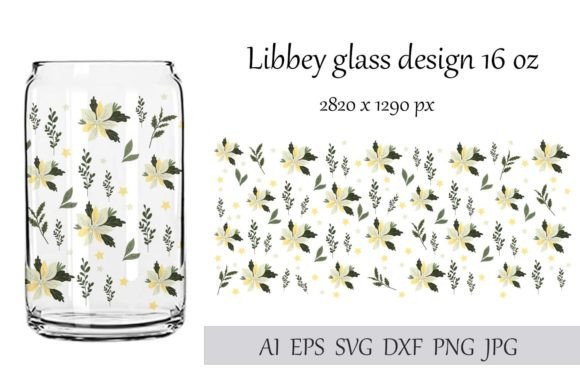 16oz Glass Can Wrap Sublimation Flowers Graphics
