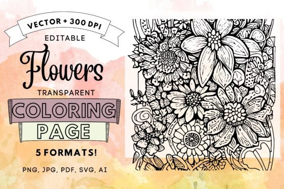 Abstract Flowers Coloring Page 8.5x8.5in Graphics and Coloring Pages Amp