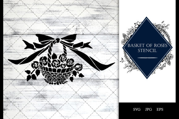 Basket of Roses Stencil Vector SVG