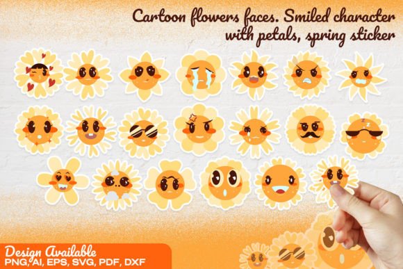 Cartoon Flowers Faces Smiled Character: Graphic Templates for Creative Selling