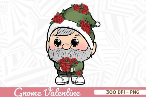 Cute Chibi Gnome with Roses Valentine