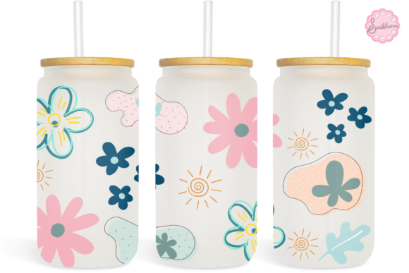 Cute Flowers Doodle 16oz Libbey Glass: Graphics & Print Templates
