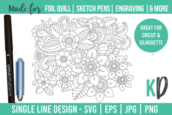 Floral Flowers Single Line Graphics for Crafts Projects