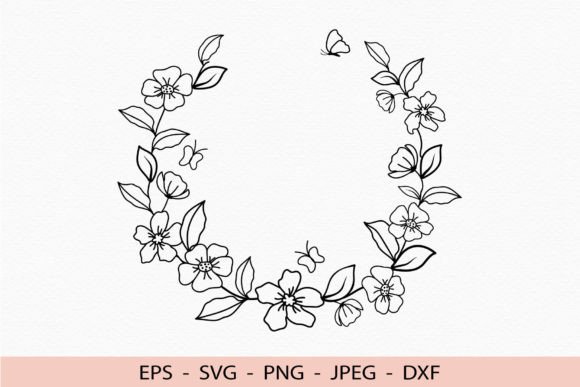 Floral Wreath Svg Flowers Butterfly Dxf Graphics