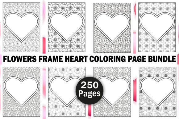 Flowers Frame Heart Coloring Page Bundle