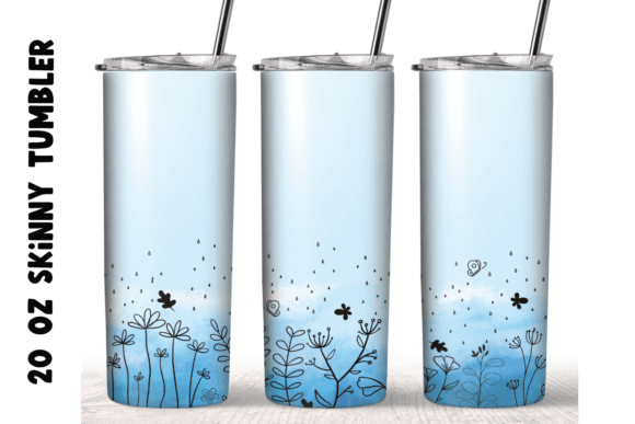 Flowers Line Art Watercolor Blue Tumbler