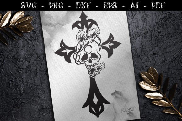 Gothic Cross Svg Skull Flowers Graphics