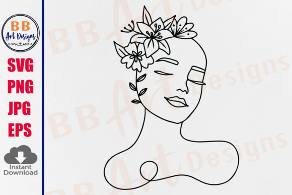 Line Art Women with Flowers: Graphics for Print Templates