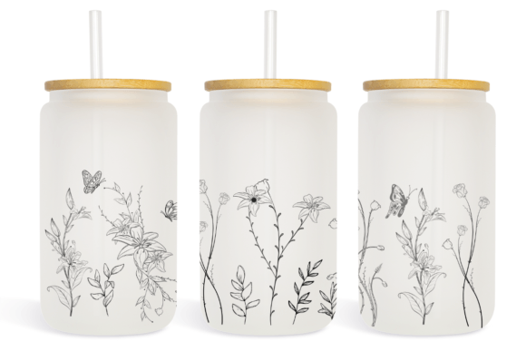 Line Flowers 16oz Libbey Glass Can Wrap: Graphics and Print Templates