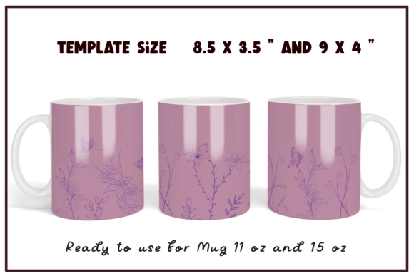 Line Flowers Purple Coffee Mug Full Wrap Graphics