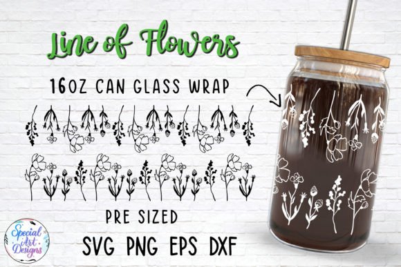 Line of Flowers Glass Can Wrap Cut File: Graphics and Crafts