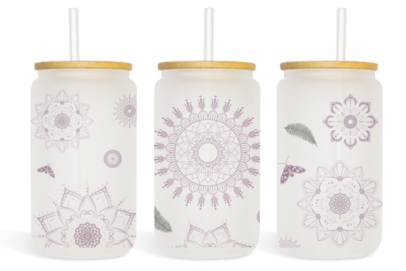 Mandala Flowers 16oz Libbey Glass Can: Graphics & Print Templates