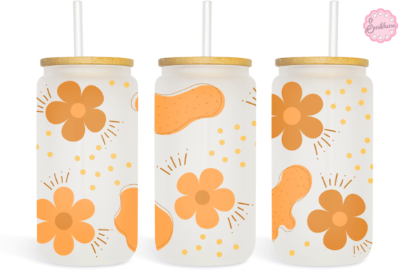 Orange Flowers Boho 16oz Libbey Glass Graphics