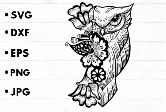 Owl and Flowers Graphics for Crafts