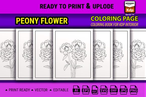 Peony Flowers Coloring Book Page Adult Graphics