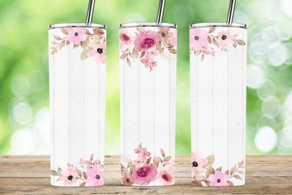 Pink Floral Flowers Watercolor Tumbler Graphics & Crafts