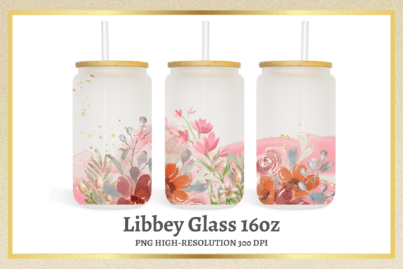 Pink Flowers Watercolor 16oz Libbey Can Graphics