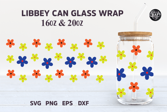 Retro Flowers 16oz Libbey Can Glass SVG