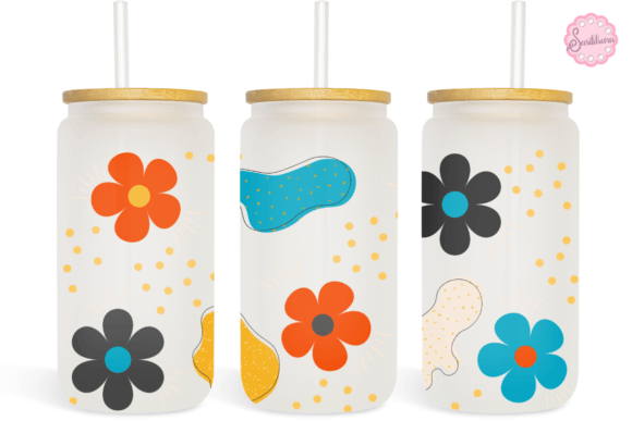 Retro Flowers Boho Libbey Glass Can Wrap Graphics