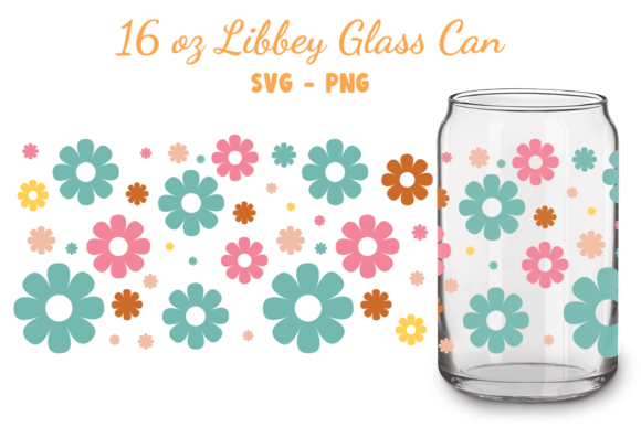Retro Flowers Groovy Libbey Glass Can Graphics