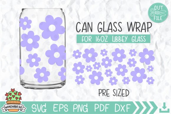 Retro Flowers Pattern Libbey Glass Can Graphics