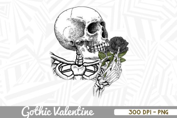Skeleton Black Roses Gothic Valentine Graphics