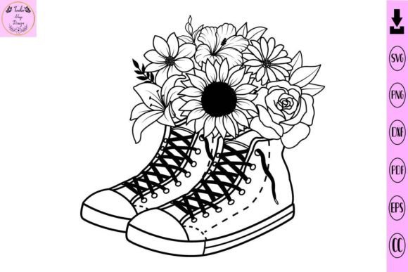 Sneakers with Flower Svg: Graphics and Print Templates