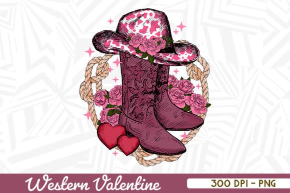 Valentine Boots Cowgirl Hat and Roses Graphics