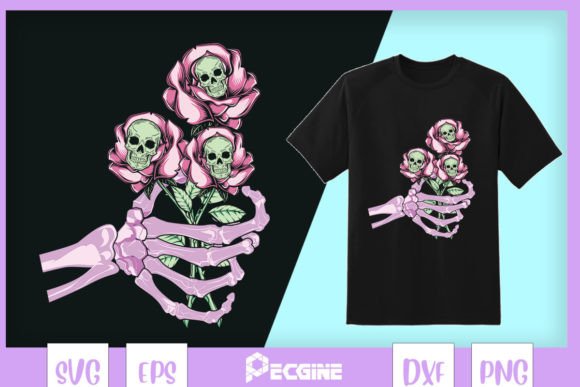 Valentine Skeleton Hand Skulls Roses - Graphics and Crafts