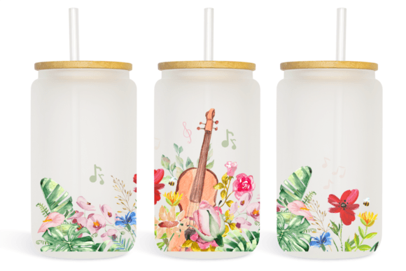 Violin Watercolor Flowers 16oz Libbey: Graphics & Print Templates