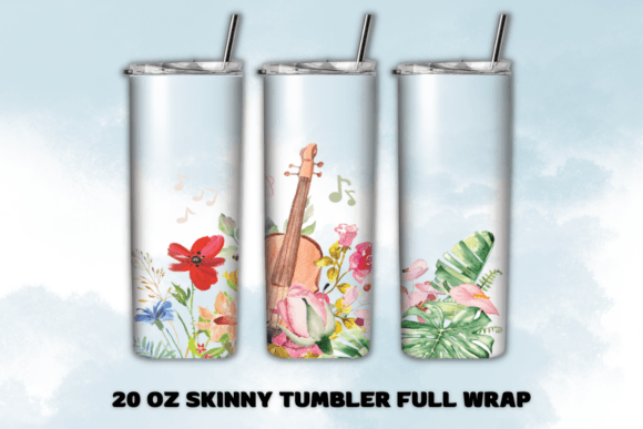 Violin Watercolor Flowers 20oz Tumbler: Graphics and Print Templates