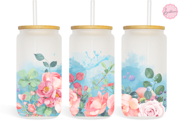 Watercolor Flowers 16oz Libbey Glass Can Graphics